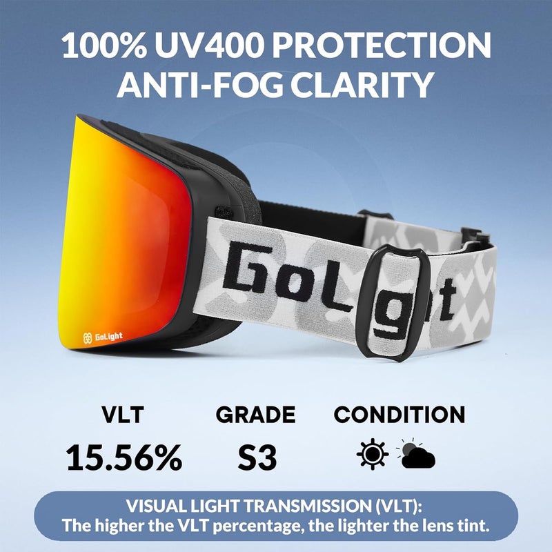 Golight XL Frameless Ski Goggles – OTG Snowboard Goggles with Anti-Fog Lens, UV400 REVO Mirror Protection for Men & Women - Image 4